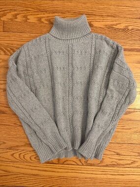 Nili Lotan Light Grey Ribbed Turtleneck Sweater